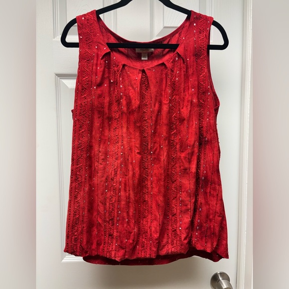 Dressbarn Red Sleeveless Sequin Blouse | Size 1X - Picture 1 of 6